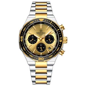 Relógio De Quartzo Masculino Com Pulseira De Aço Inoxidável Esportivo Impermeável Prata Dourado