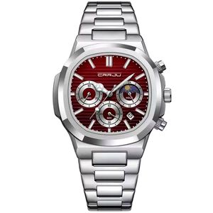 Relógio Masculino Quadrado Em Aço Inoxidável Casual Impermeável Quartzo Vermelho