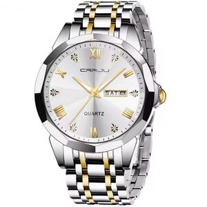 Relógio Analógico Masculino De Quartzo Impermeável Em Aço Inoxidável Classico Branco Dourado