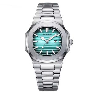 Relogio Analógico Masculino Quadrado Luminoso Em Aço Inoxidável Impermeavel Azul Claro