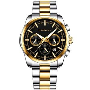Relógio Masculino De Pulso Quartzo Multifunção Esportivo Em Aço Inoxidável Impermeavel Preto Dourado