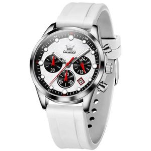Relógio De Quartzo Masculino Pulseira De Silicone Multifuncional Impermeável Branco