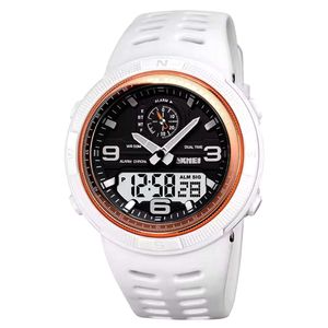 Relógio Digital Esportivo Masculino Display Duplo Multifuncional Impermeável Branco