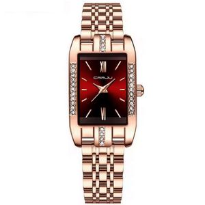 Relógio De Quartzo Feminino Design Quadrado Bracelete De Aço Inoxidável Impermeavel 3atm Vermelho