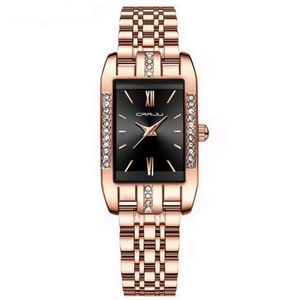 Relógio De Quartzo Feminino Design Quadrado Bracelete De Aço Inoxidável Impermeavel 3atm Preto
