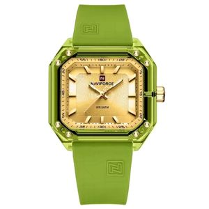 Relógio Feminino Pulseira De Silicone Classico Quadrado Elegante Impermeável 50m Verde Dourado