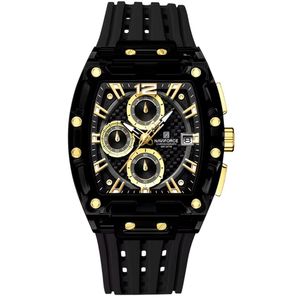 Relógio De Pulso De Silicone Tonneau Relógio Esportivo Impermeavel 3atm Preto Dourado