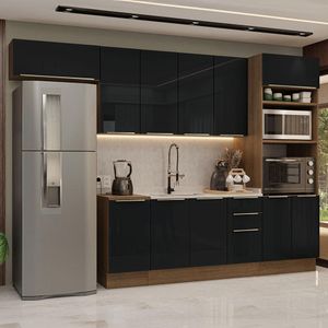 Armário De Cozinha Completa 310 cm Lux Madesa 01 Rustic/preto