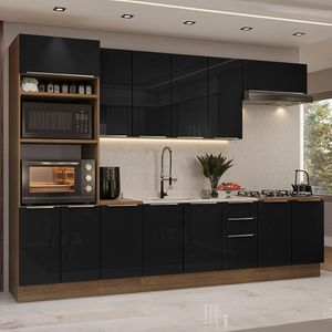 Armário De Cozinha Completa 310 cm Lux Madesa 02 Rustic/preto