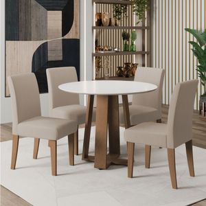 Conjunto De Mesa Sala De Jantar Athenas Redonda 4 Cadeiras Trieste Cedro / Off White / Areia Dobuê