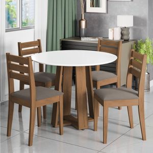 Conjunto De Mesa Sala De Jantar Athenas Redonda 4 Cadeiras Dakar Cedro / Off White / Mascavo Dobuê