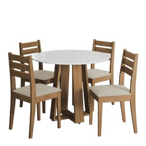 Conjunto De Mesa Sala De Jantar Athenas Redonda 4 Cadeiras Dakar Cedro / Off White / Bege Dobuê