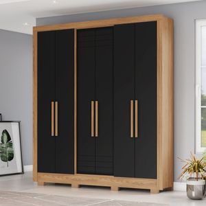 Guarda Roupa Solteiro 06 Portas 03 Gavetas B366 Briz Nature Com Preto Hp