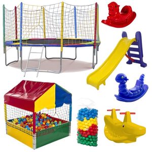 Kit Pula Pula 3,05m + Piscina De Bolinhas 1m + 500 Bolinhas + Escorrega Médio + 2 Gangorra 1l + 1 G2