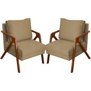 Kit 2 Poltronas Decorativa Shine Pé Castanho - Nude Suede