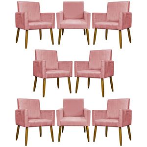 Kit 8 Poltronas Decorativas Mari Pé Palito Castanho - Rosê Suede