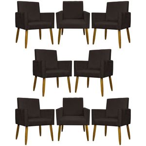 Kit 8 Poltronas Decorativas Mari Pé Palito Castanho - Marrom Suede