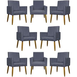 Kit 8 Poltronas Decorativas Mari Pé Palito Castanho - Cinza Suede