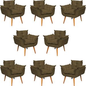 Kit 8 Poltronas Decorativa Alice Pé Trapézio 30cm Castanho - Suede