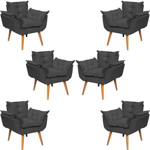 Kit 6 Poltronas Decorativa Alice Pé Trapézio 30cm Castanho - Suede