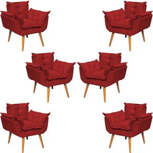 Kit 6 Poltronas Decorativa Alice Pé Trapézio 30cm Castanho - Suede
