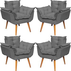 Kit 4 Poltronas Decorativa Alice Pé Trapézio 30cm Castanho - Suede
