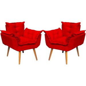 Kit 2 Poltronas Decorativa Alice Pé Trapézio 30cm Castanho - Suede