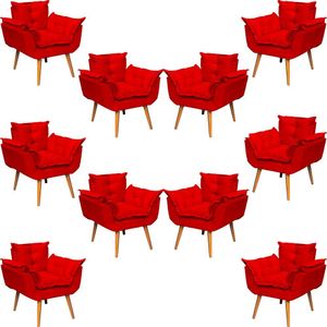 Kit 10 Poltronas Decorativa Alice Pé Trapézio 30cm Castanho - Suede