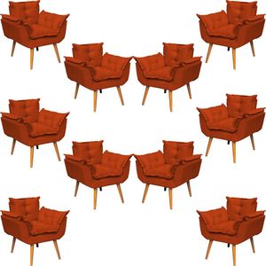 Kit 10 Poltronas Decorativa Alice Pé Trapézio 30cm Castanho - Suede