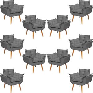 Kit 10 Poltronas Decorativa Alice Pé Trapézio 30cm Castanho - Suede