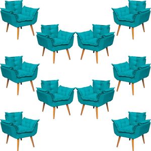 Kit 10 Poltronas Decorativa Alice Pé Trapézio 30cm Castanho - Suede