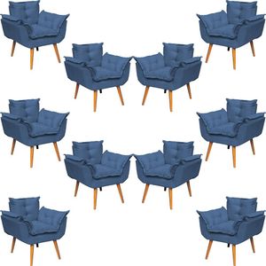 Kit 10 Poltronas Decorativa Alice Pé Trapézio 30cm Castanho - Suede
