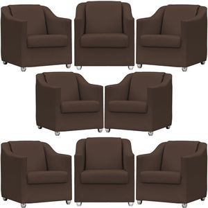 Kit 8 Poltronas Mila Corino Cores Pé De Plástico Cromado - Marrom Corino