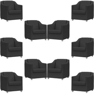 Kit 10 Poltronas Mila Corino Cores Pé De Plástico Cromado - Preto Corino