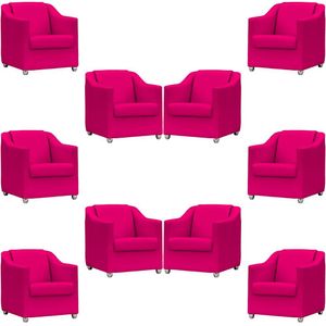 Kit 10 Poltronas Mila Corino Cores Pé De Plástico Cromado - Pink Corino