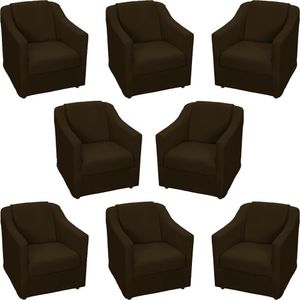 Kit 8 Poltronas Mila Pé De Plástico Cromado - Marrom Suede