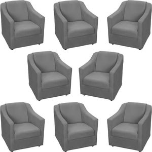 Kit 8 Poltronas Mila Pé De Plástico Cromado - Cinza Suede