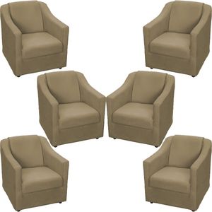 Kit 6 Poltronas Mila Pé De Plástico Cromado - Nude Suede