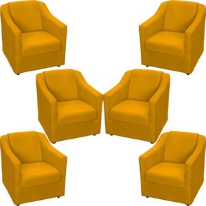 Kit 6 Poltronas Mila Pé De Plástico Cromado - Mostarda Suede