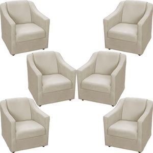 Kit 6 Poltronas Mila Pé De Plástico Cromado - Bege Suede