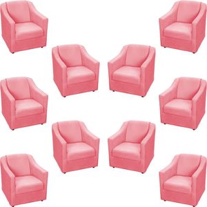 Kit 10 Poltronas Decorativa Mila Pé De Plástico Cromado - Rosê Suede