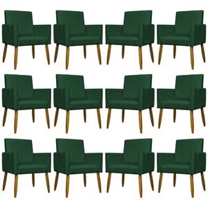 Kit 12 Poltronas Decorativas Mari Pé Palito Castanho - Verde Suede