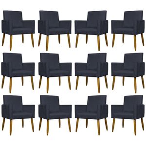 Kit 12 Poltronas Decorativas Mari Pé Palito Castanho - Preto Suede