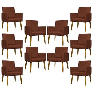 Kit 10 Poltronas Decorativas Mari Pé Palito Castanho - Terracota Suede