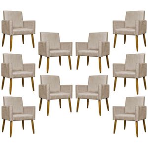 Kit 10 Poltronas Decorativas Mari Pé Palito Castanho - Bege Suede