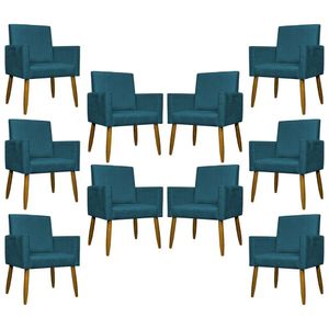 Kit 10 Poltronas Decorativas Mari Pé Palito Castanho - Azul-marinho Suede