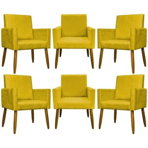 Kit 6 Poltronas Decorativas Mari - Amarelo Suede