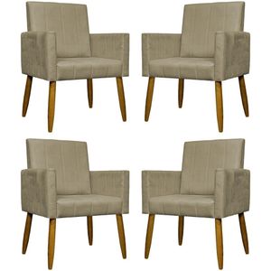 Kit 4 Poltronas Decorativas Mari Suede Pé Palito Castanho - Nude Suede