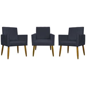 Kit 3 Poltronas Decorativas Confortáveis Mari - Preto Suede