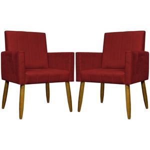Kit 2 Poltronas Decorativas Mari Suede Pé Palito - Vermelho Suede